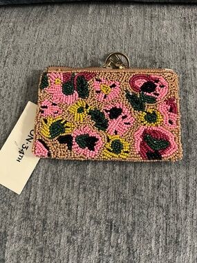 ON 34TH Beaded Floral Cardholder Wallet in Pink, Yellow & Green